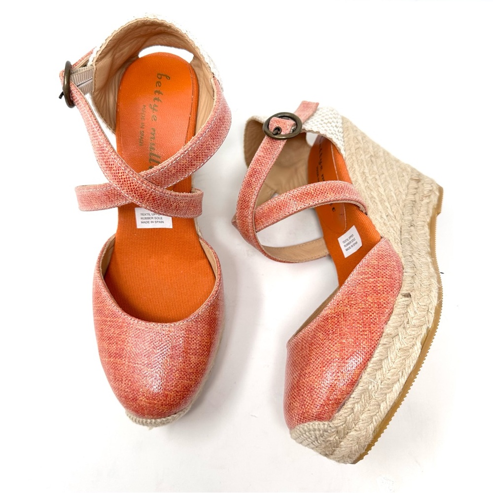 Bettye Muller Womens Orange Salmon Fabric Natural Jute Wedge Strap Sandals